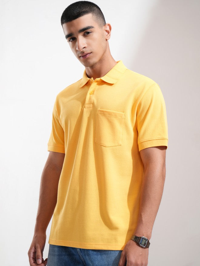 Highlander Men Yellow Solid Polo Collar T-Shirt - Yellow - Image 4