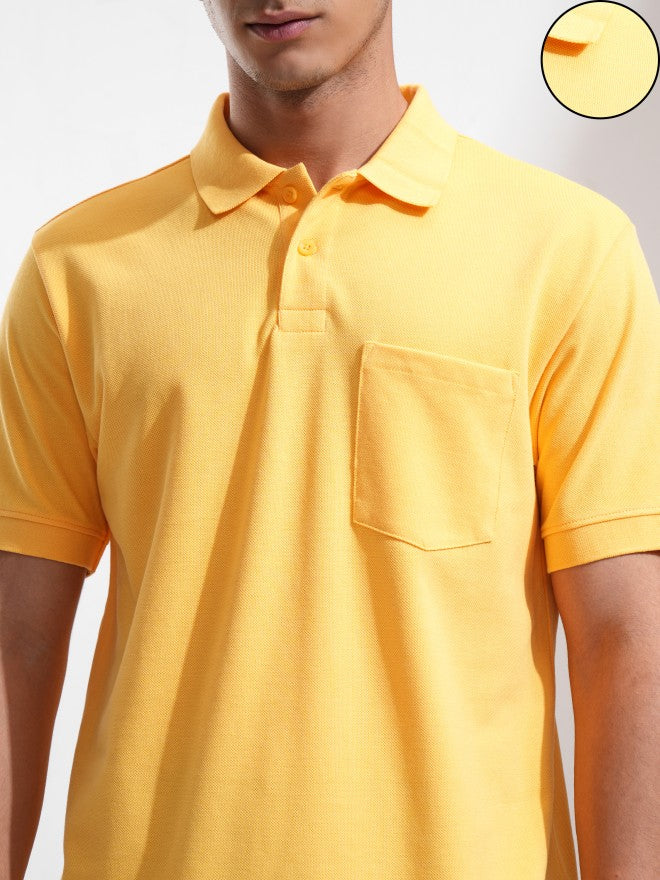 Highlander Men Yellow Solid Polo Collar T-Shirt - Yellow - Image 5