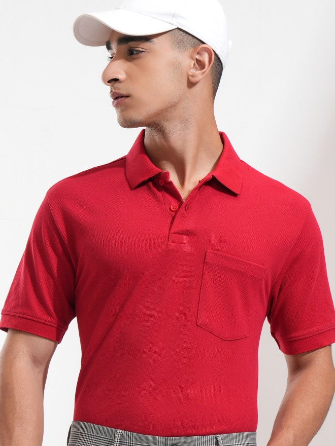Highlander Men Maroon Solid Polo Collar T-Shirt - Maroon - Image 1