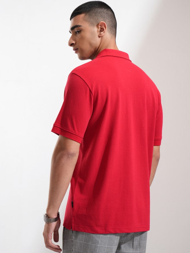 Highlander Men Maroon Solid Polo Collar T-Shirt - Maroon - Image 3