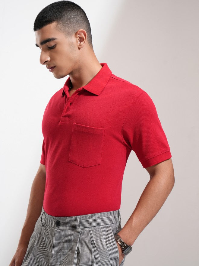 Highlander Men Maroon Solid Polo Collar T-Shirt - Maroon - Image 4