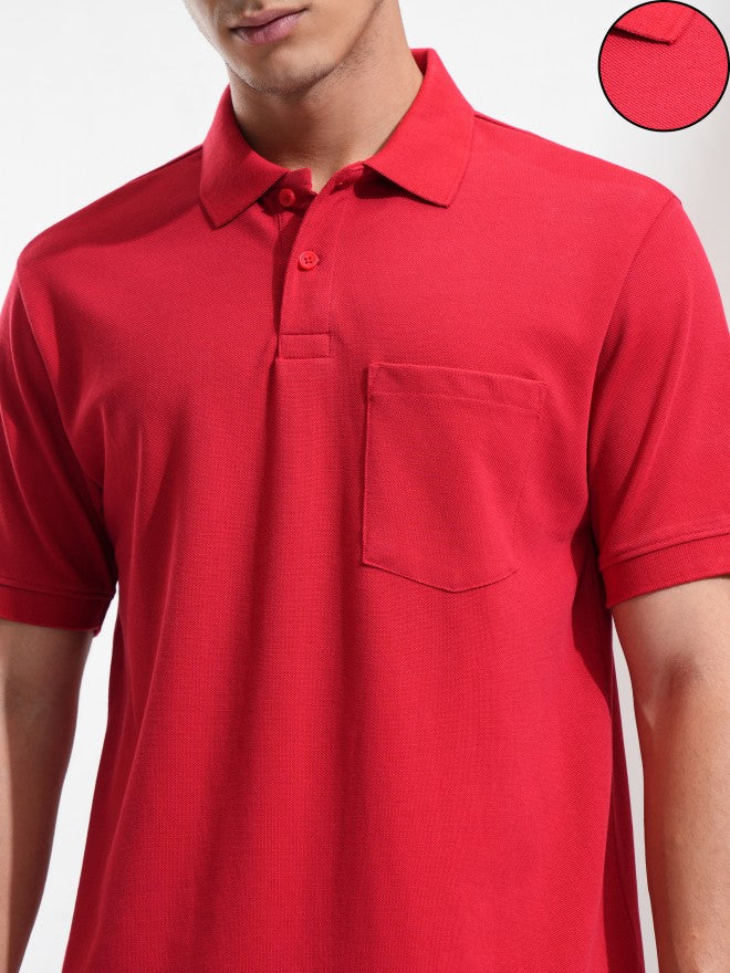 Highlander Men Maroon Solid Polo Collar T-Shirt - Maroon - Image 5