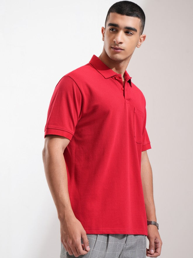 Highlander Men Maroon Solid Polo Collar T-Shirt - Maroon - Image 6