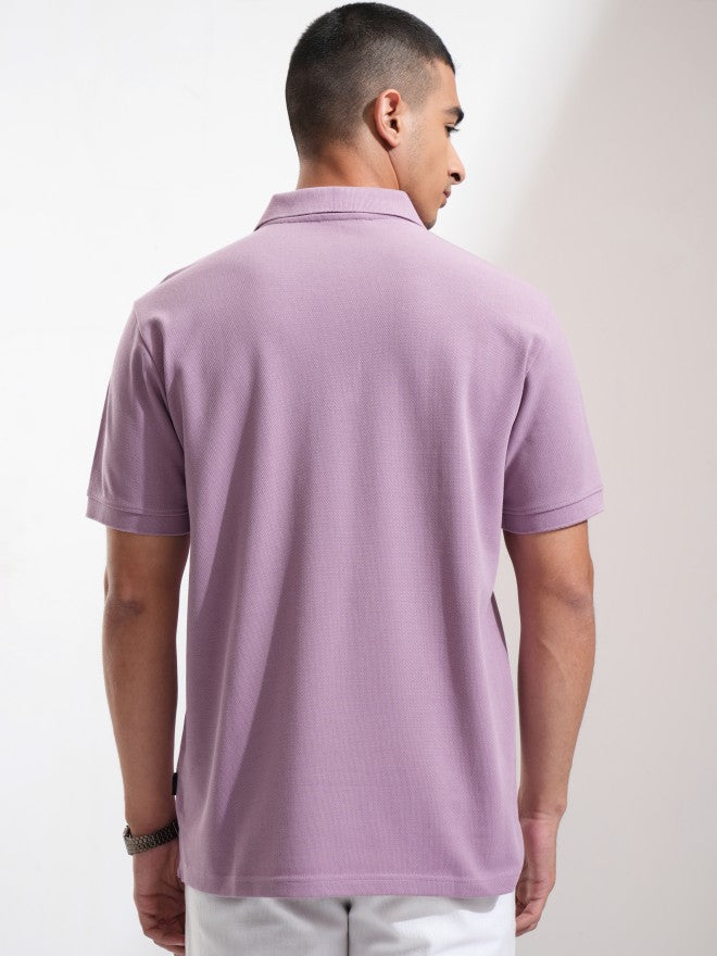 Highlander Men Mauve Solid Polo Collar T-Shirt - Mauve - Image 3