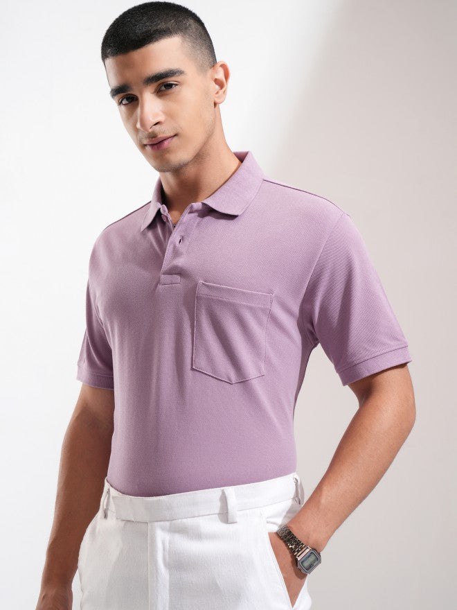 Highlander Men Mauve Solid Polo Collar T-Shirt - Mauve - Image 4
