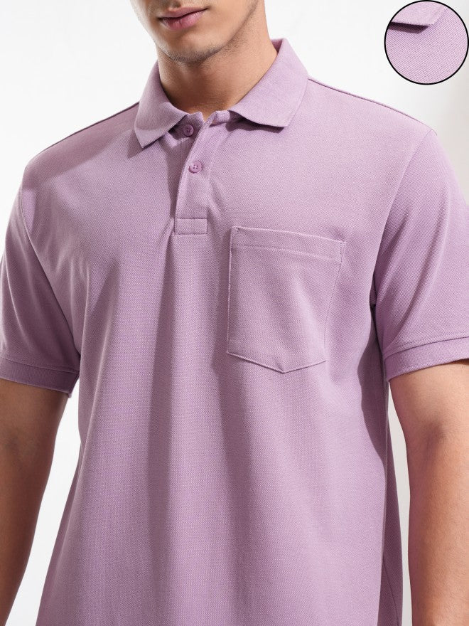 Highlander Men Mauve Solid Polo Collar T-Shirt - Mauve - Image 5