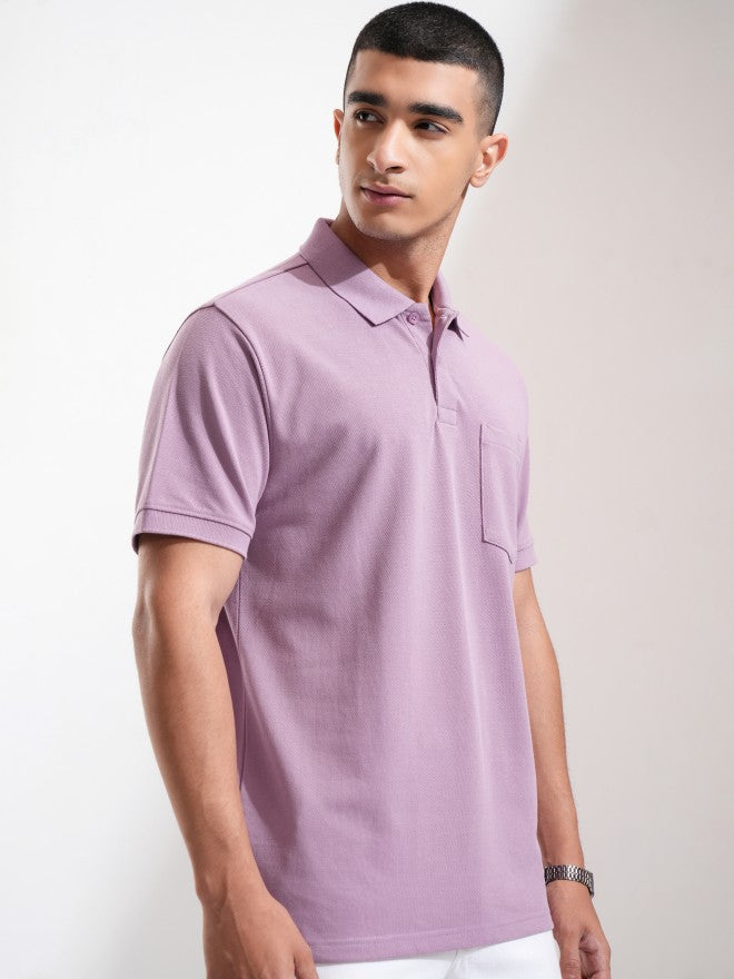 Highlander Men Mauve Solid Polo Collar T-Shirt - Mauve - Image 6