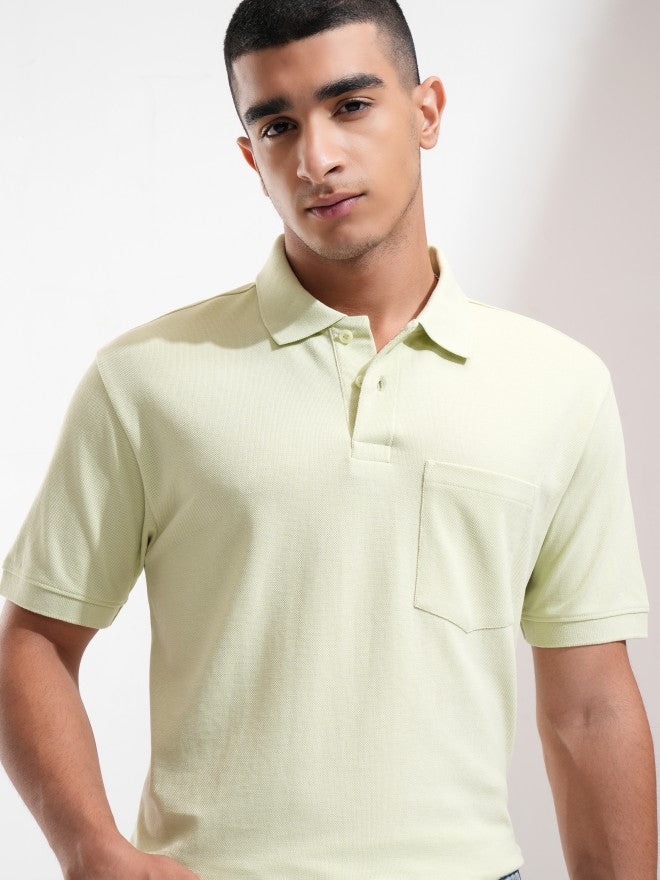 Highlander Men Lime Green Solid Polo Collar T-Shirt - Lime Green - Image 1