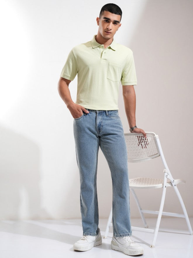 Highlander Men Lime Green Solid Polo Collar T-Shirt - Lime Green - Image 2