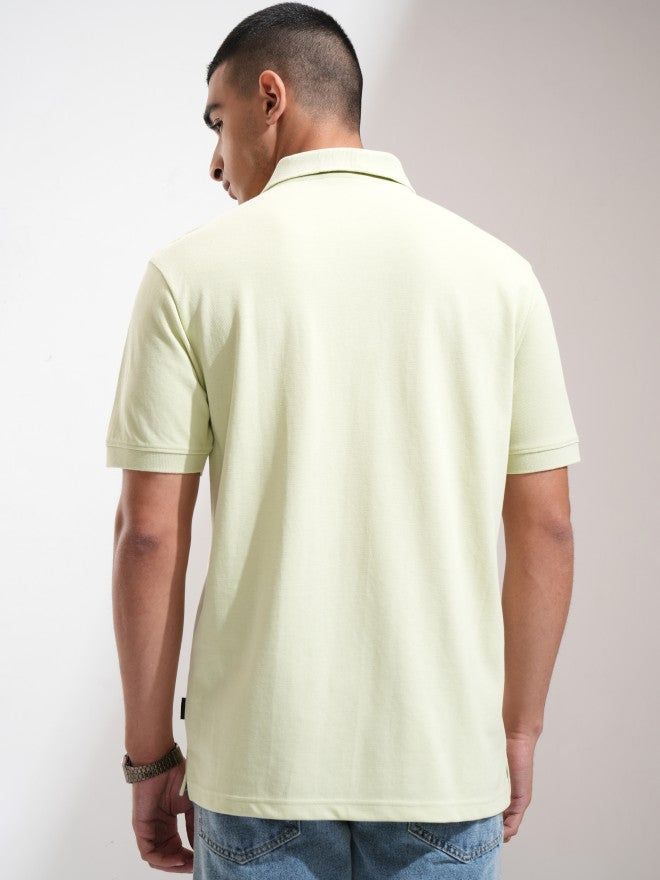 Highlander Men Lime Green Solid Polo Collar T-Shirt - Lime Green - Image 3