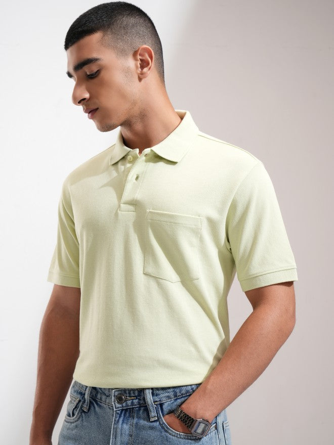 Highlander Men Lime Green Solid Polo Collar T-Shirt - Lime Green - Image 4