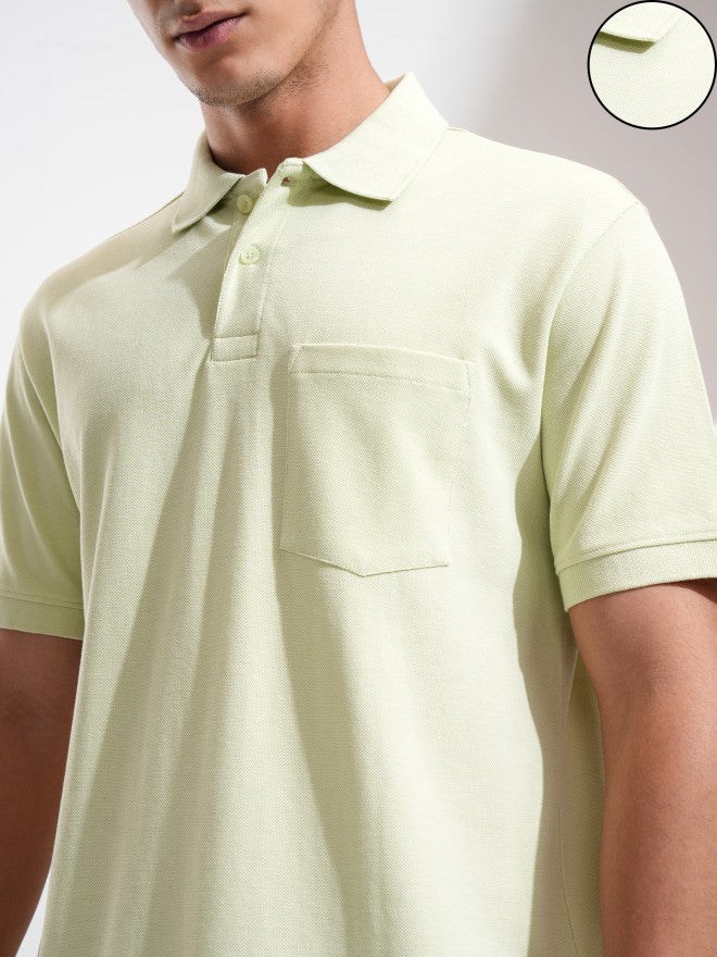 Highlander Men Lime Green Solid Polo Collar T-Shirt - Lime Green - Image 5
