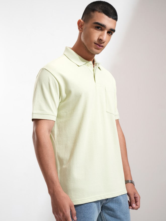 Highlander Men Lime Green Solid Polo Collar T-Shirt - Lime Green - Image 6