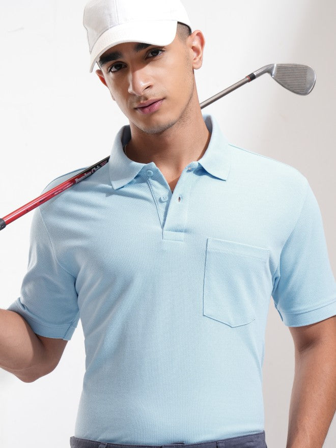 Highlander Men Blue Solid Polo Collar T-Shirt - Blue - Image 1