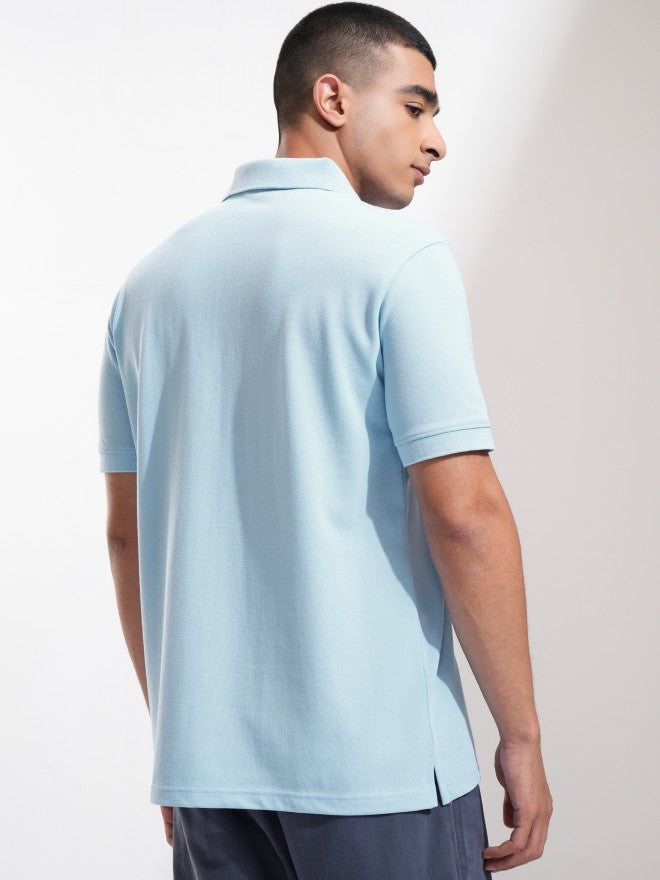 Highlander Men Blue Solid Polo Collar T-Shirt - Blue - Image 3