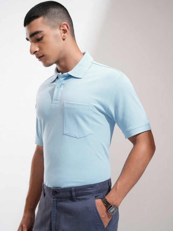Highlander Men Blue Solid Polo Collar T-Shirt - Blue - Image 4
