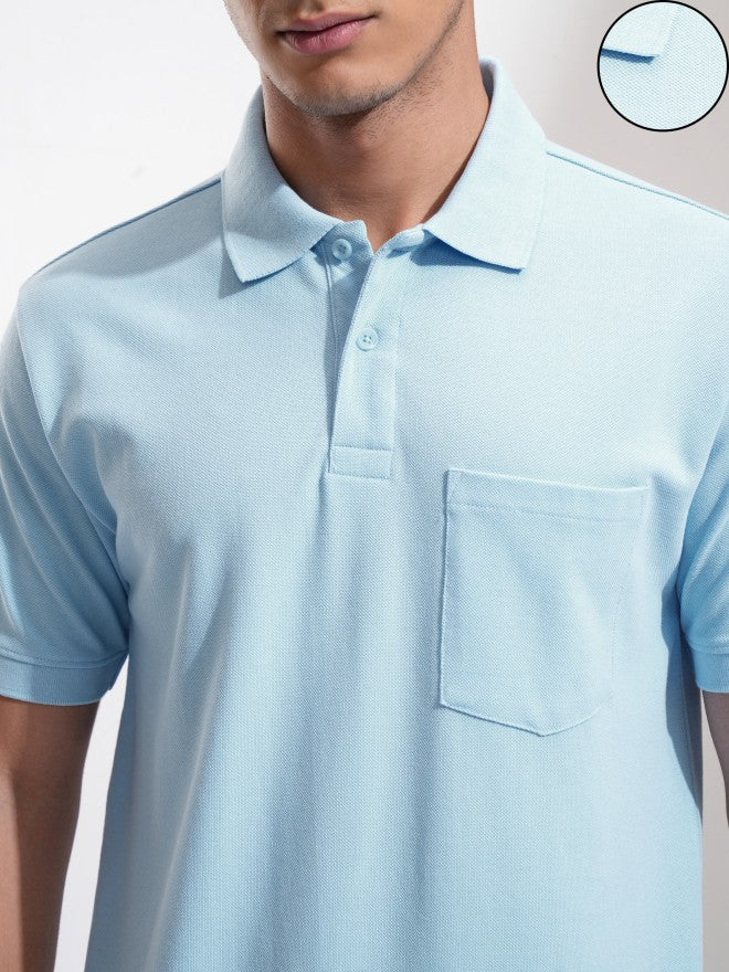 Highlander Men Blue Solid Polo Collar T-Shirt - Blue - Image 5