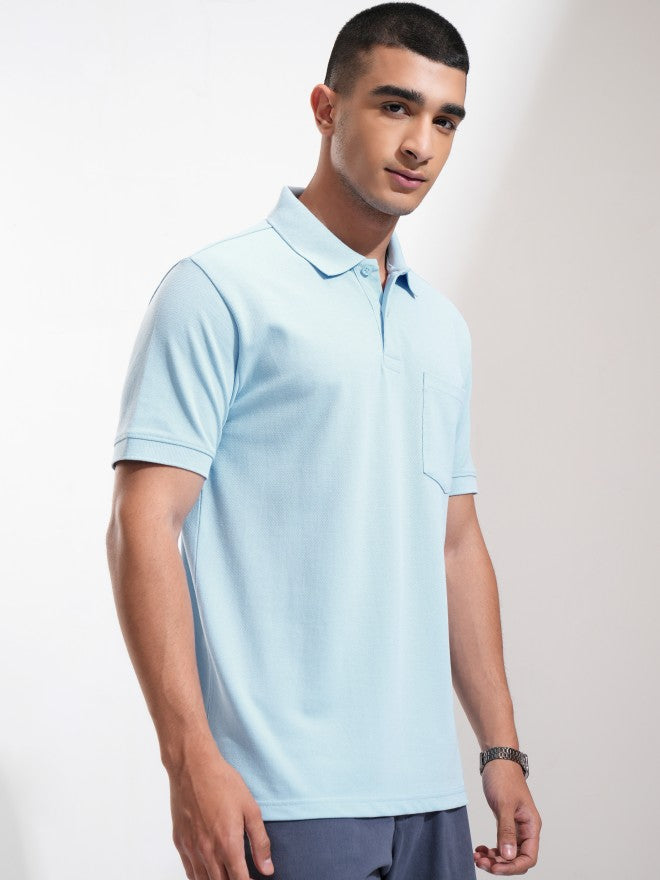 Highlander Men Blue Solid Polo Collar T-Shirt - Blue - Image 6
