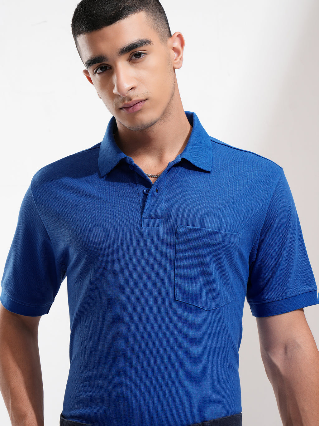 Highlander Men Blue Solid Polo Collar T-Shirt - Blue - Image 1