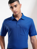 Highlander Men Blue Solid Polo Collar T-Shirt - Blue - Image 1