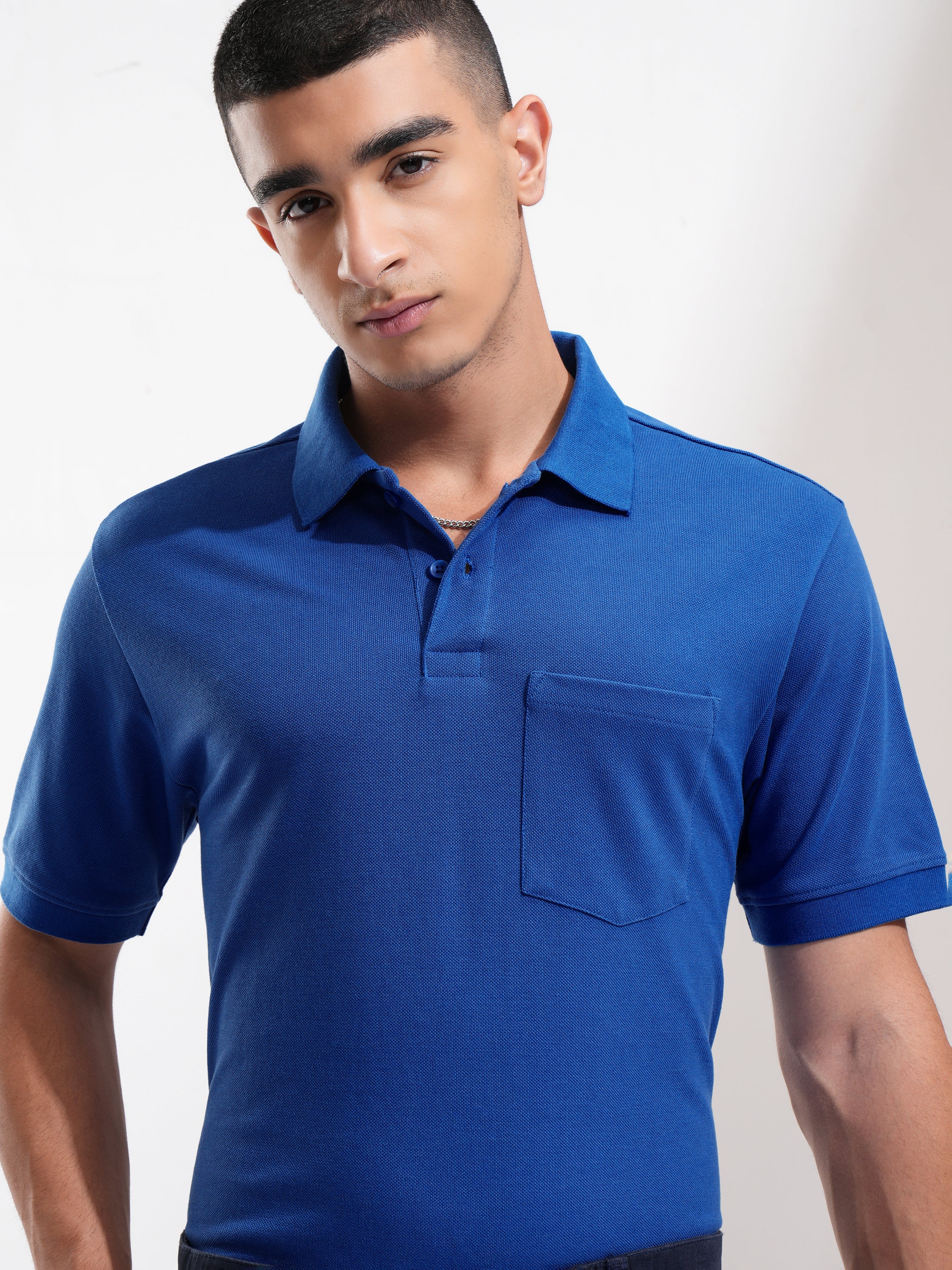 Highlander Men Blue Solid Polo Collar T-Shirt - Blue - Image 1
