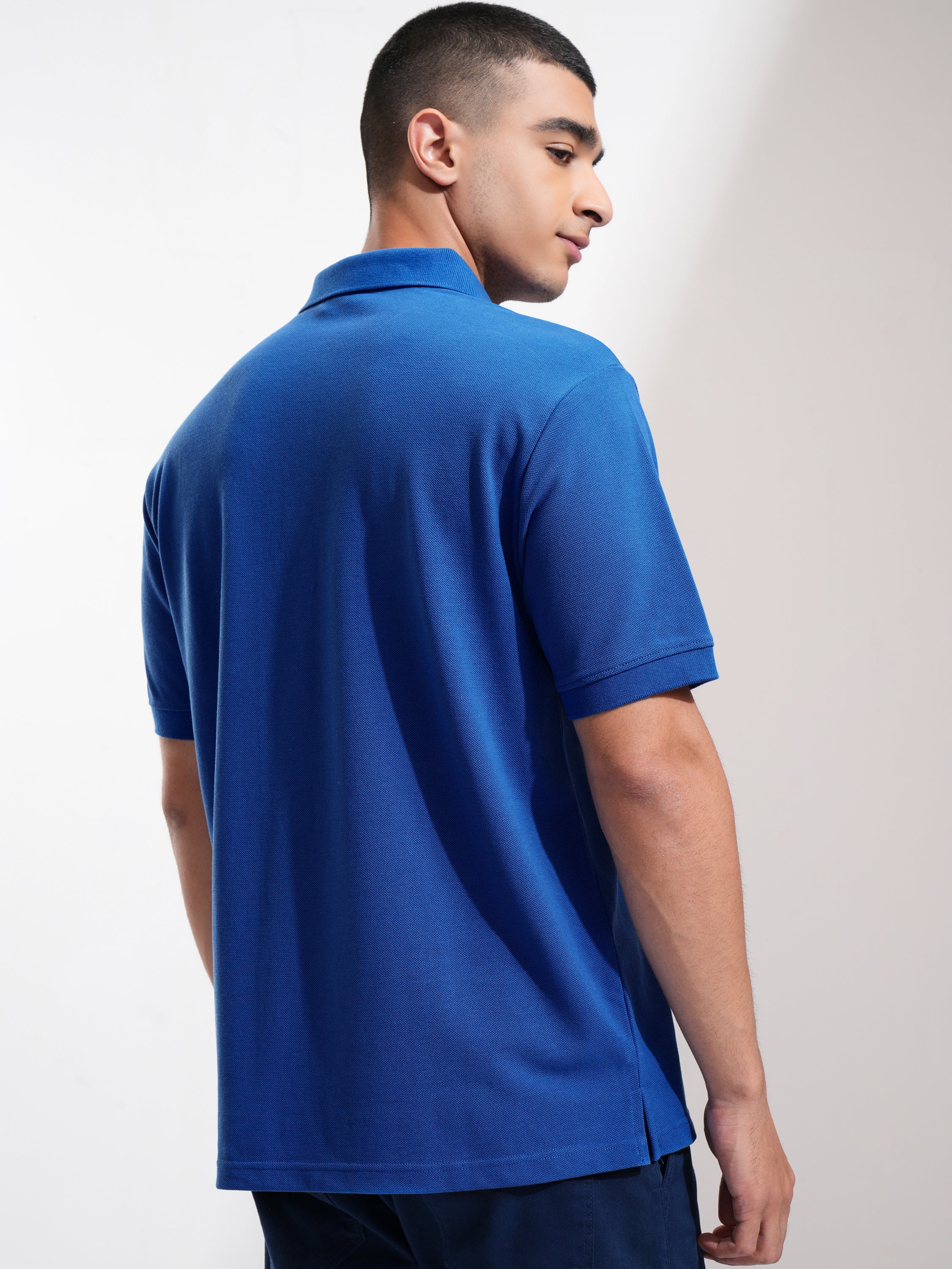 Highlander Men Blue Solid Polo Collar T-Shirt - Blue - Image 3