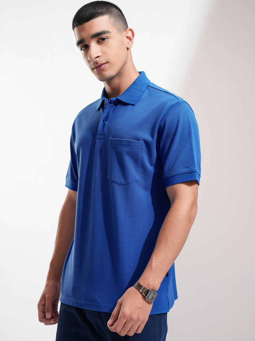 Highlander Men Blue Solid Polo Collar T-Shirt - Blue - Image 4