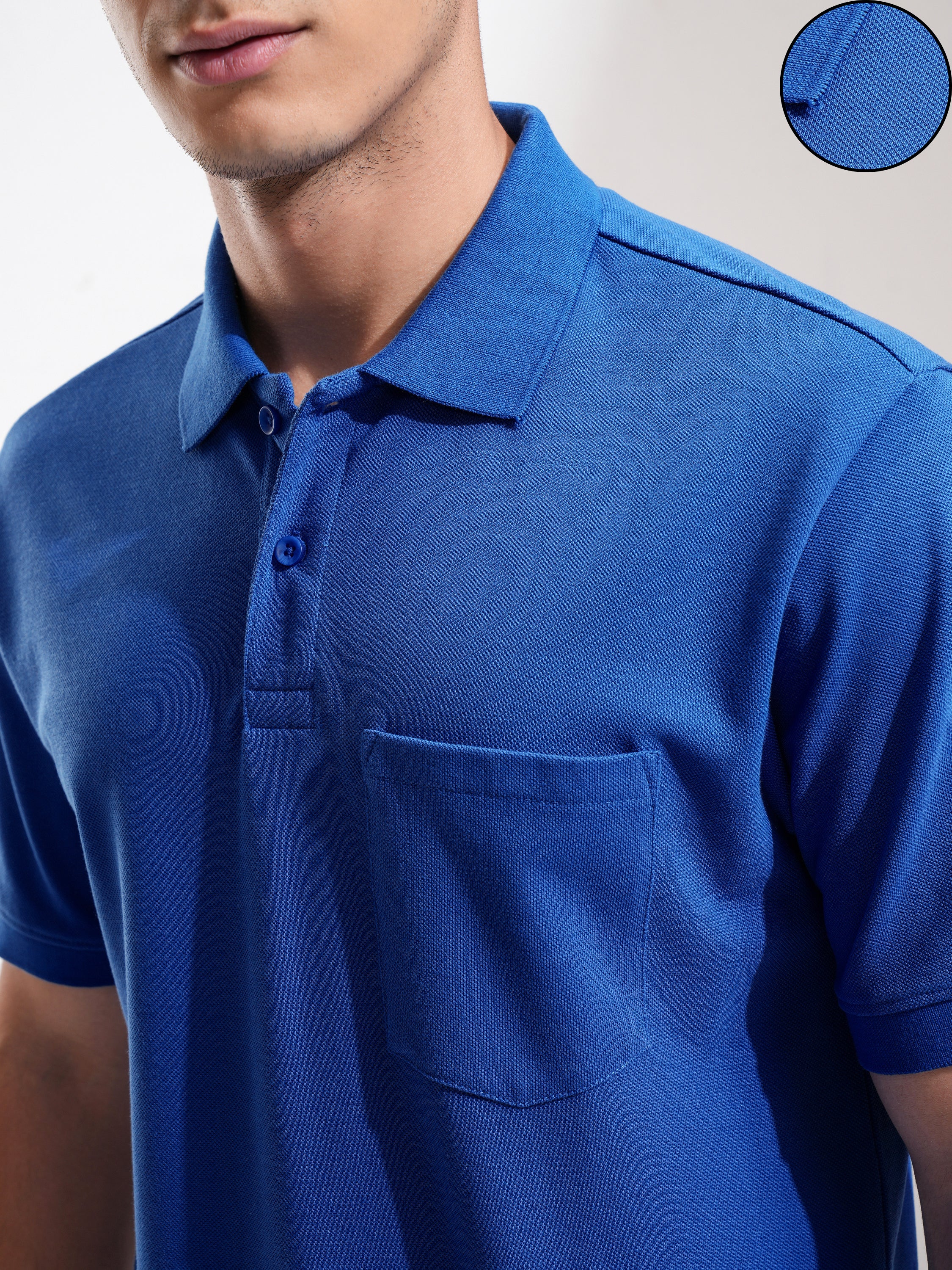 Highlander Men Blue Solid Polo Collar T-Shirt - Blue - Image 5