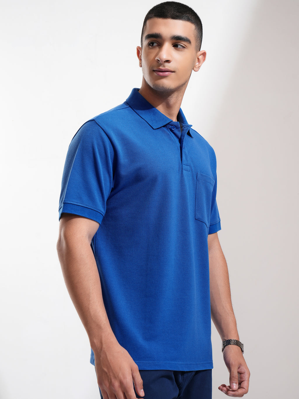 Highlander Men Blue Solid Polo Collar T-Shirt - Blue - Image 6