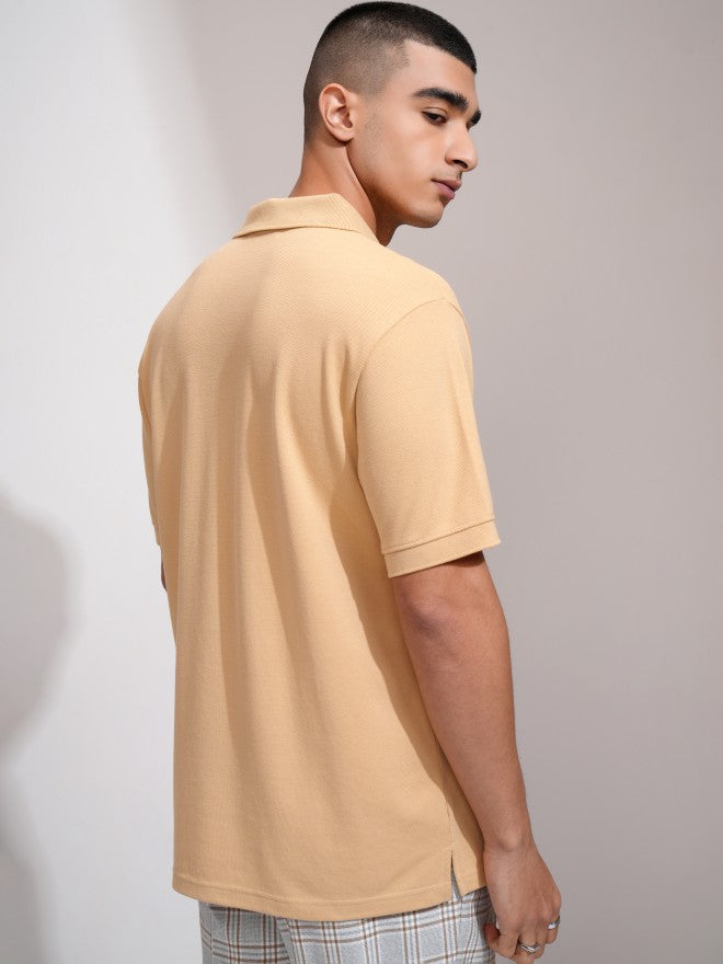 Highlander Men Beige Solid Polo Collar T-Shirt - Beige - Image 3