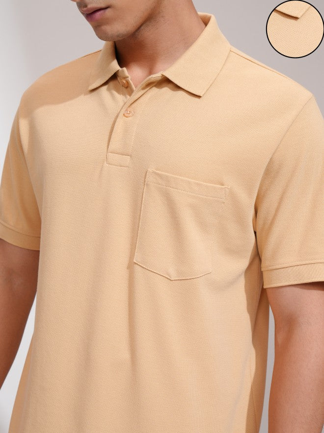 Highlander Men Beige Solid Polo Collar T-Shirt - Beige - Image 5
