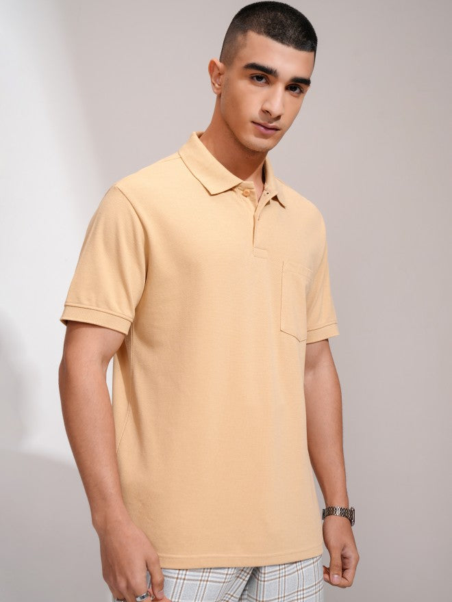 Highlander Men Beige Solid Polo Collar T-Shirt - Beige - Image 6
