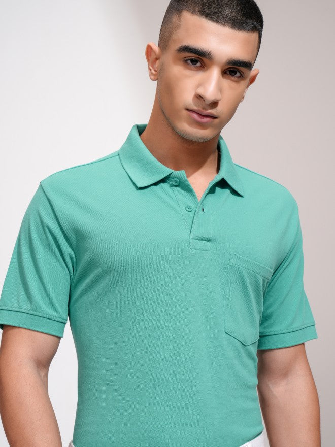 Highlander Men Green Solid Polo Collar T-Shirt - Green - Image 1
