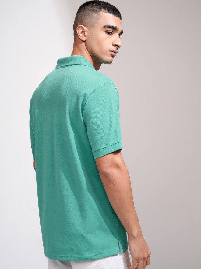 Highlander Men Green Solid Polo Collar T-Shirt - Green - Image 3