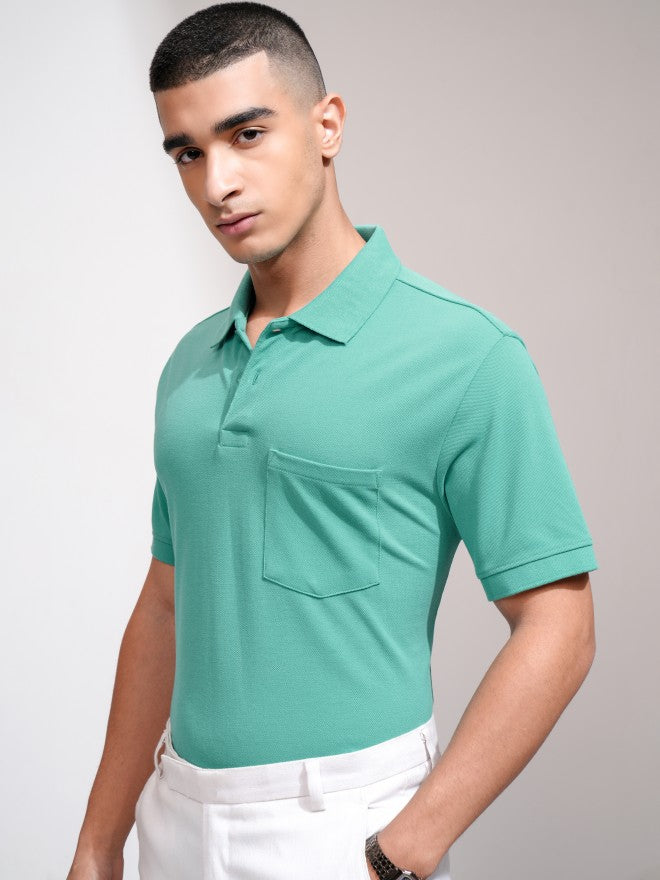 Highlander Men Green Solid Polo Collar T-Shirt - Green - Image 4
