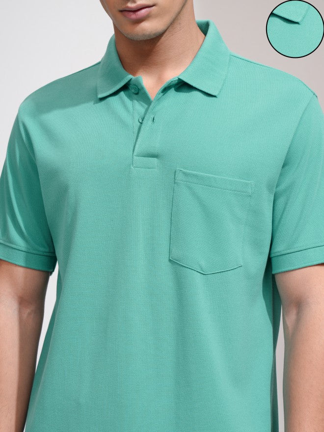 Highlander Men Green Solid Polo Collar T-Shirt - Green - Image 5