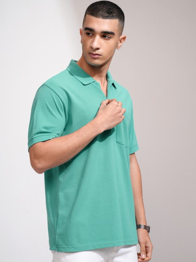 Highlander Men Green Solid Polo Collar T-Shirt - Green - Image 6