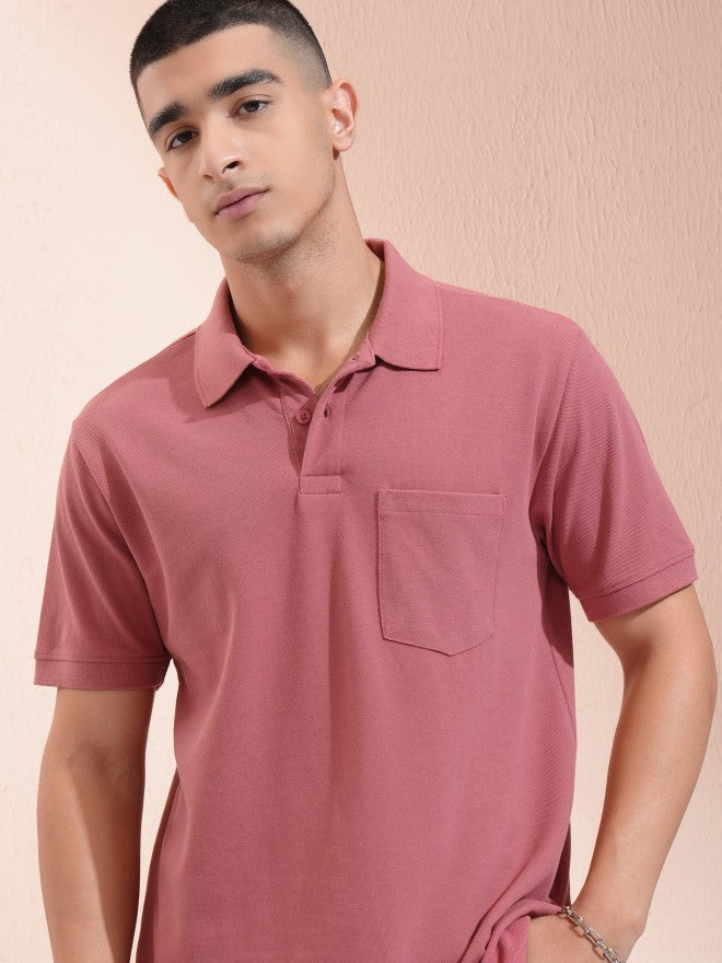 Highlander Men Rust Solid Polo Collar T-Shirt - Rust - Image 1