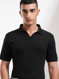 Highlander Men Black Solid Polo Collar T-Shirt - Black - Image 1