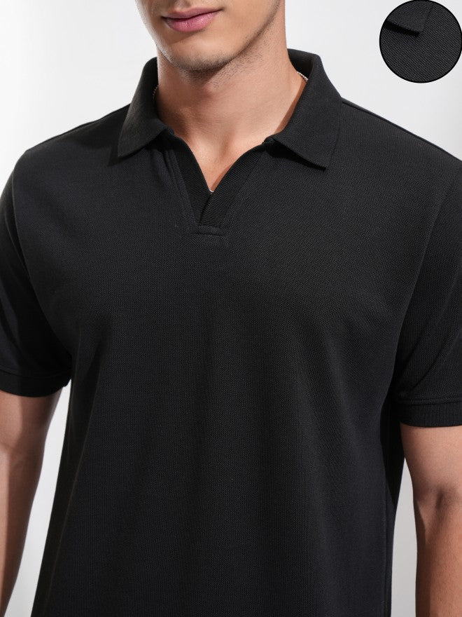 Highlander Men Black Solid Polo Collar T-Shirt - Black - Image 5