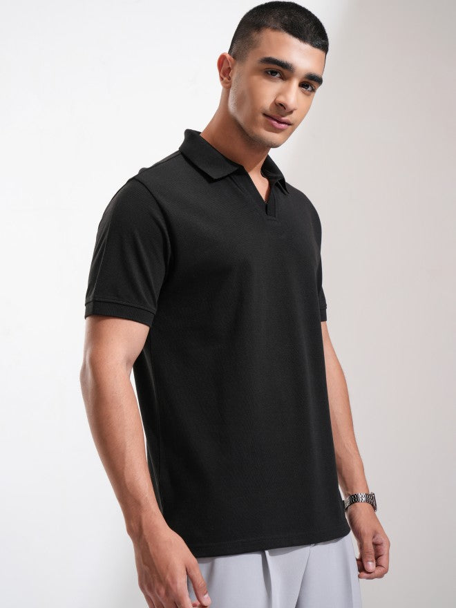 Highlander Men Black Solid Polo Collar T-Shirt - Black - Image 6
