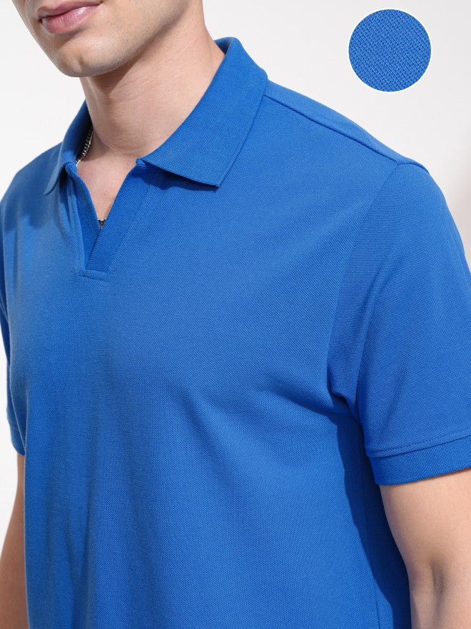 Highlander Men Blue Self Design Polo Collar T-Shirt - Blue - Image 5
