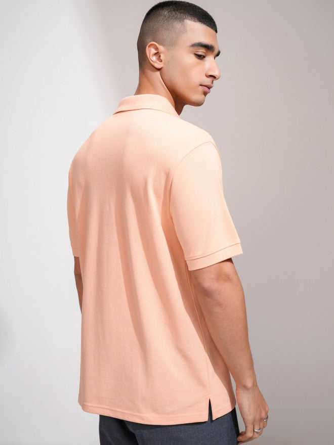 Highlander Men Coral Solid Polo Collar T-Shirt - Coral - Image 3