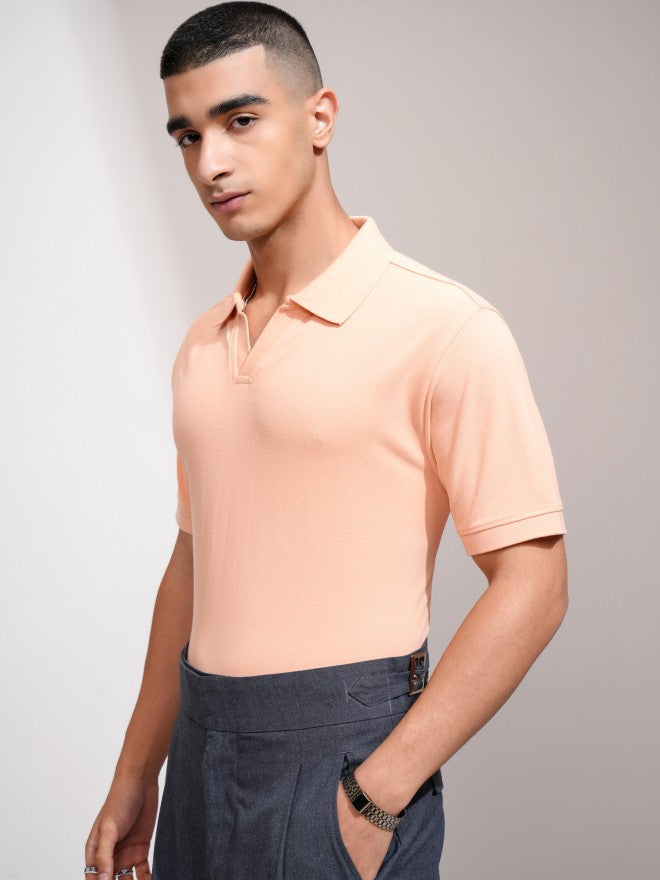 Highlander Men Coral Solid Polo Collar T-Shirt - Coral - Image 4