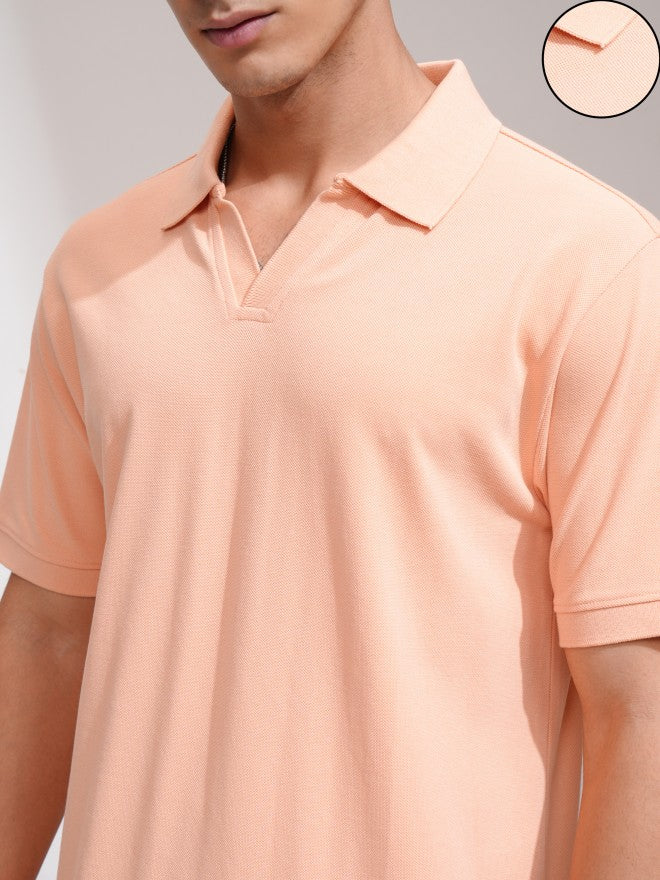 Highlander Men Coral Solid Polo Collar T-Shirt - Coral - Image 5