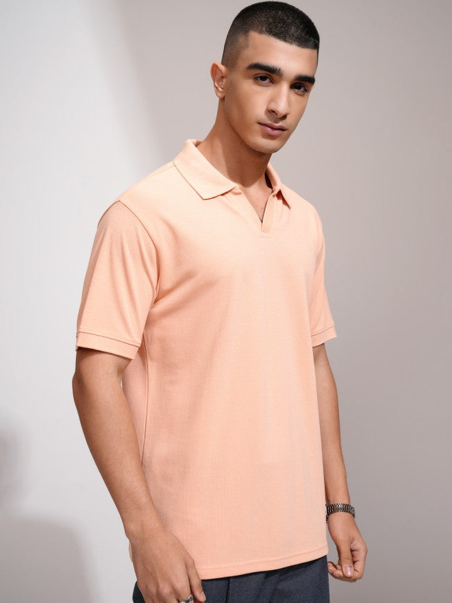 Highlander Men Coral Solid Polo Collar T-Shirt - Coral - Image 6