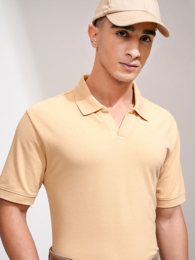 Highlander Men Beige Solid Polo Collar T-Shirt - Beige - Image 1