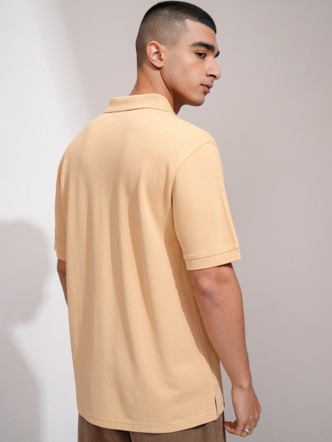 Highlander Men Beige Solid Polo Collar T-Shirt - Beige - Image 3