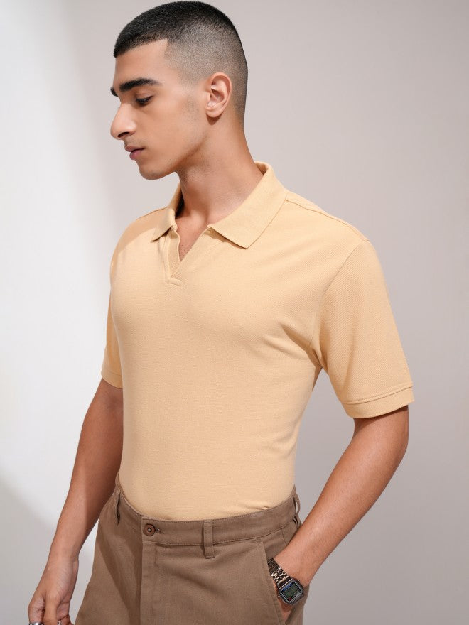 Highlander Men Beige Solid Polo Collar T-Shirt - Beige - Image 4