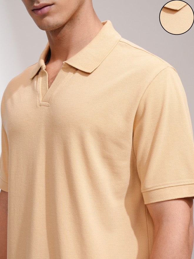 Highlander Men Beige Solid Polo Collar T-Shirt - Beige - Image 5